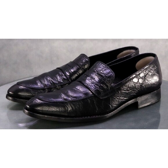 Paul Frederick Men\'s Penny Loafers Dress Shoes Size 10 Crocs Print Made In Italy